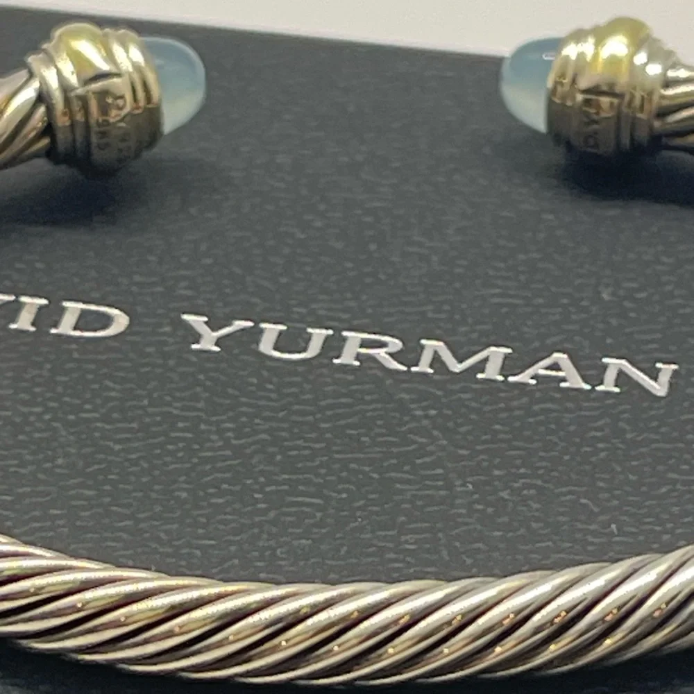 David Yurman 5mm Bracelet with Blue Chalcedony and Gold - Picture 6 of 9